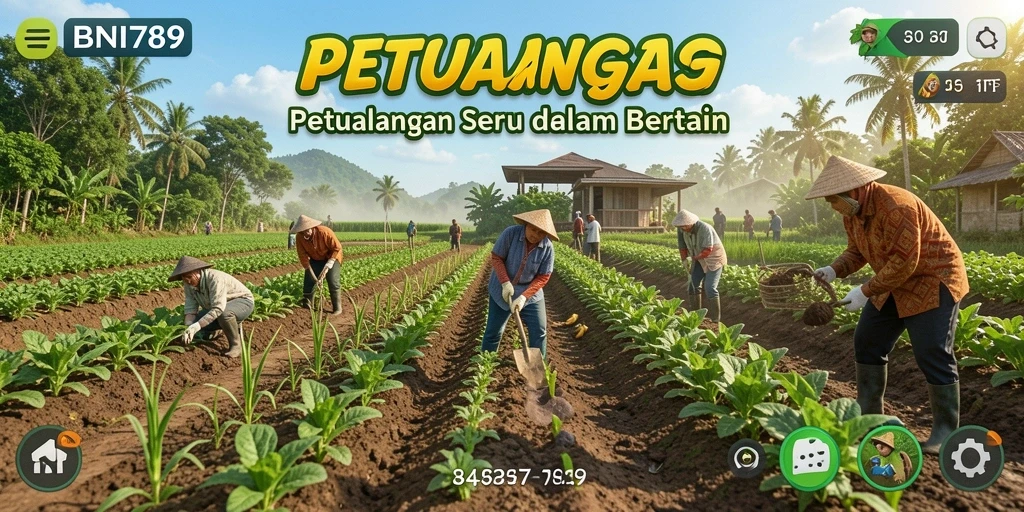 Gameplay seru bertani di BNI789 dengan kebun subur.