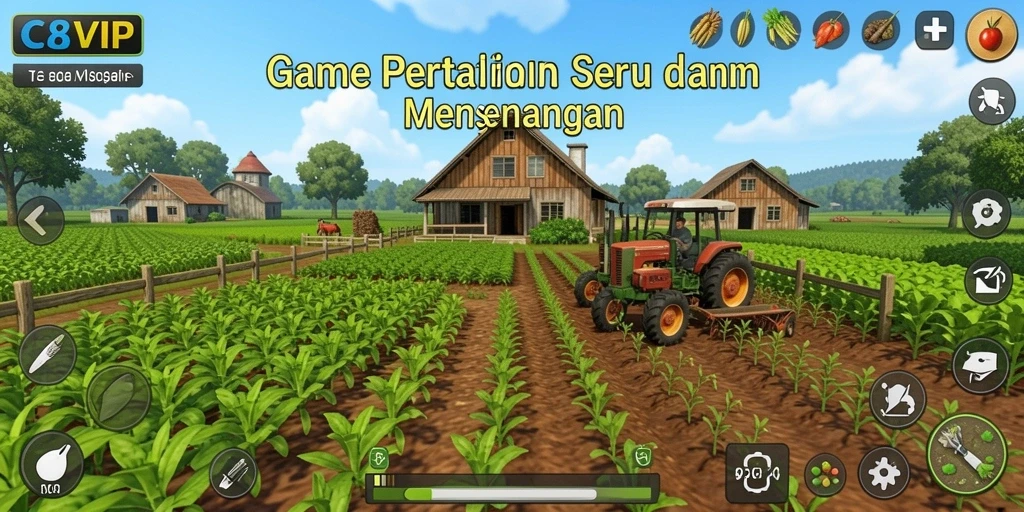Tampilan gameplay C8VIP yang menarik dengan aktivitas bertani.