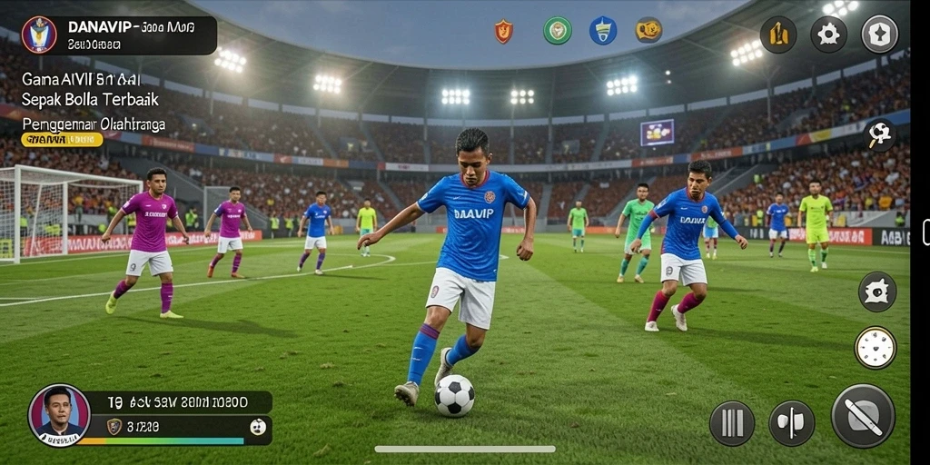 Tampilan menarik gameplay sepak bola dan suasana lapangan.