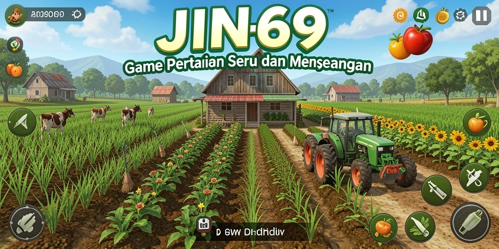 Screenshot menampilkan gameplay menarik dari JIN69 dengan pertanian yang hijau.