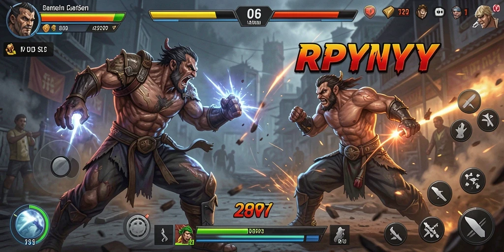 Screenshot dari gameplay RPYYY yang menunjukkan aksi pertarungan intens.
