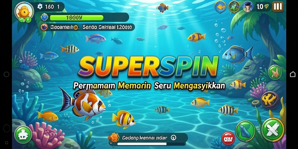 Tampilan gameplay SUPERSPIN dengan pengalaman memancing seru.